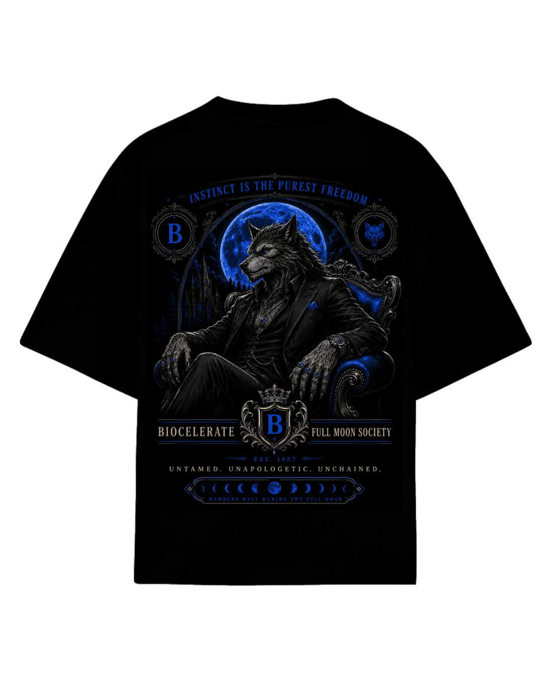 Playera oversize negra Full Moon Society hombre lobo - Cult Frames Biocelerate