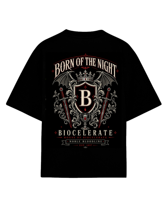 Playera oversize negra Born of the Night escudo vampiro - Cult Frames Biocelerate