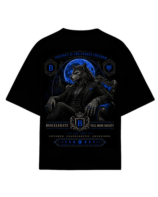 Playera oversize negra Full Moon Society hombre lobo - Cult Frames Biocelerate