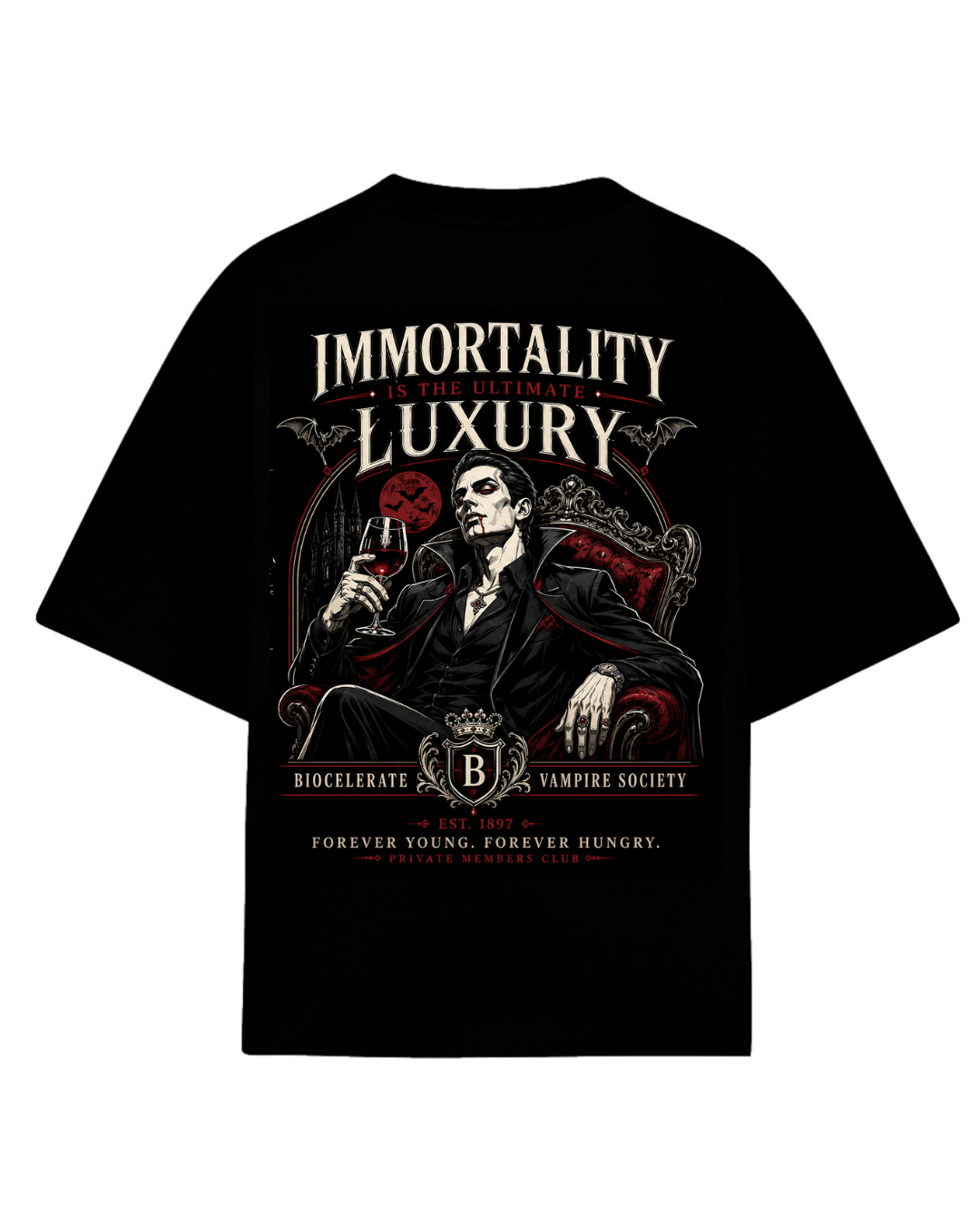 Playera oversize negra Immortality is the ultimate luxury - Cult Frames Biocelerate