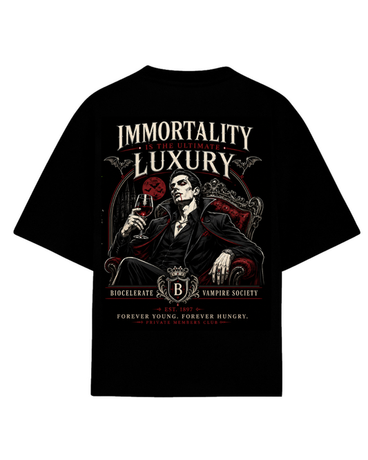 Playera oversize negra Immortality is the ultimate luxury - Cult Frames Biocelerate