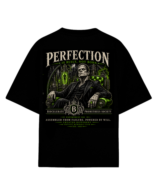 Playera oversize negra Perfection is built not born - Cult Frames Biocelerate