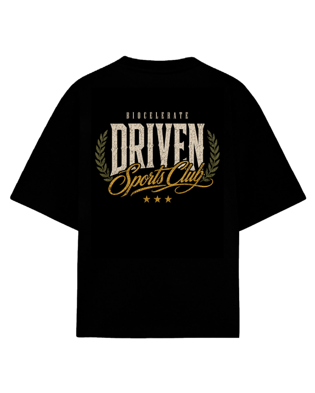 Playera oversize negra Driven Sports Club laureles dorados - Biocelerate Sports Club