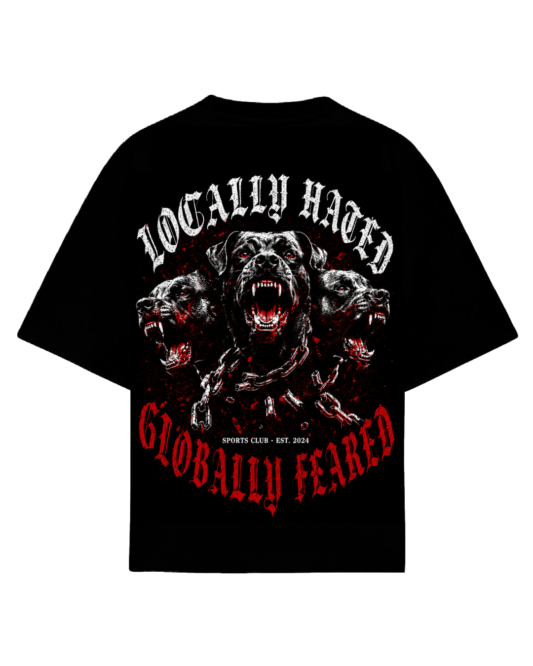 Playera oversize negra Locally Hated Globally Feared perros - Biocelerate Sports Club
