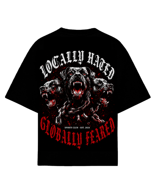 Playera oversize negra Locally Hated Globally Feared perros - Biocelerate Sports Club