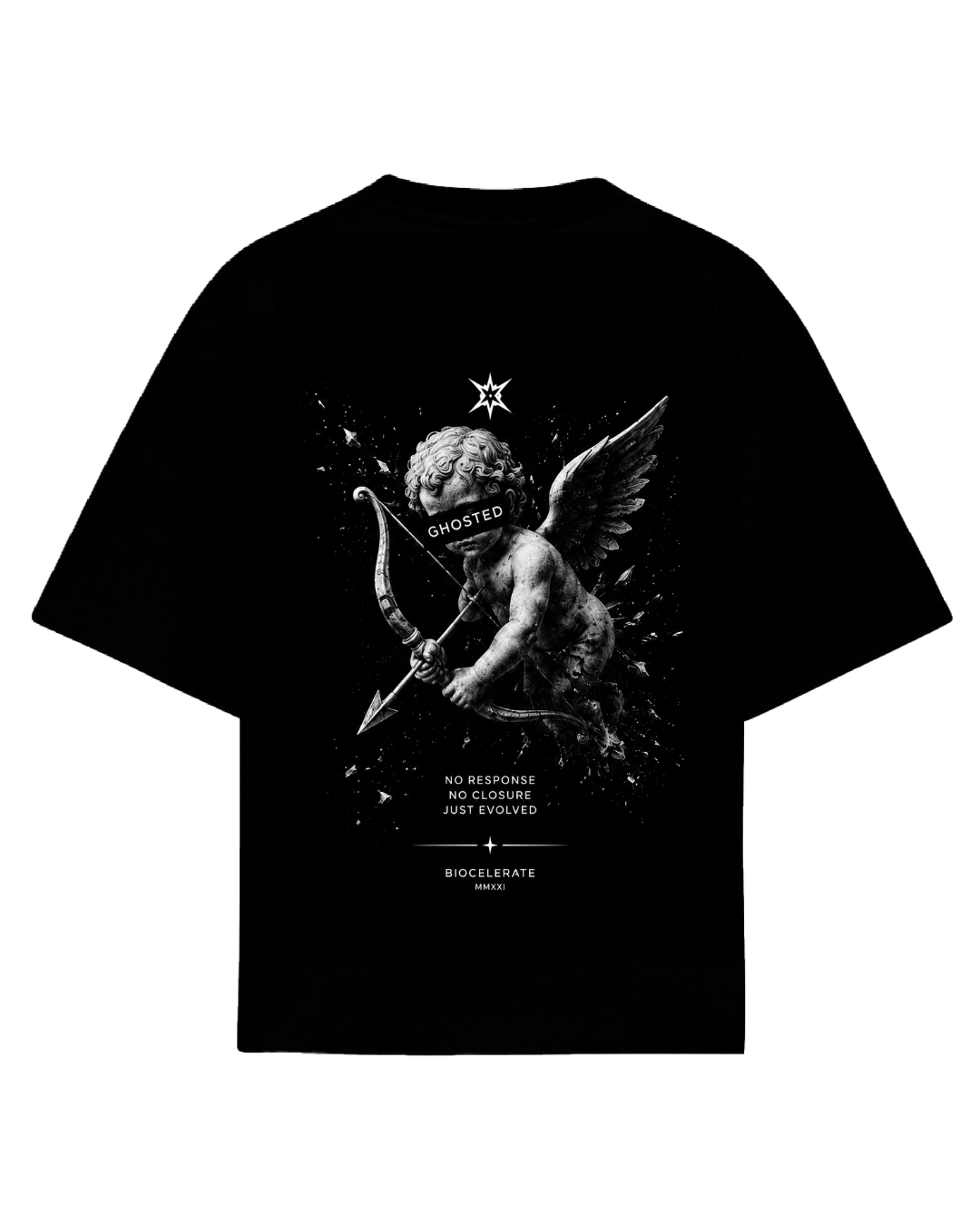 Playera oversize negra Ghosted estatua cupido - Love Verontine Biocelerate